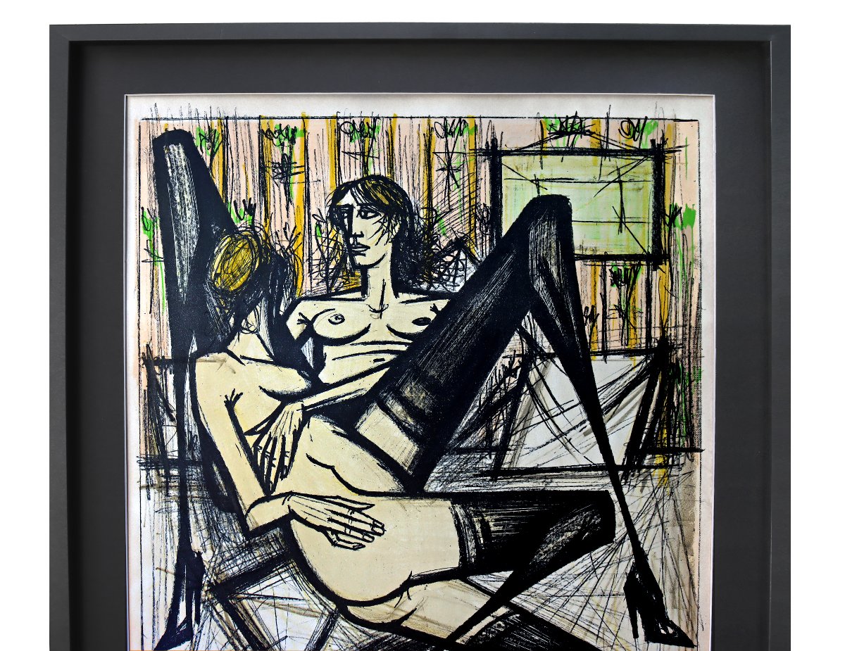 Bernard Buffet (1928–1999) Signed Lithograph / "jeux De Dames" Design-photo-3