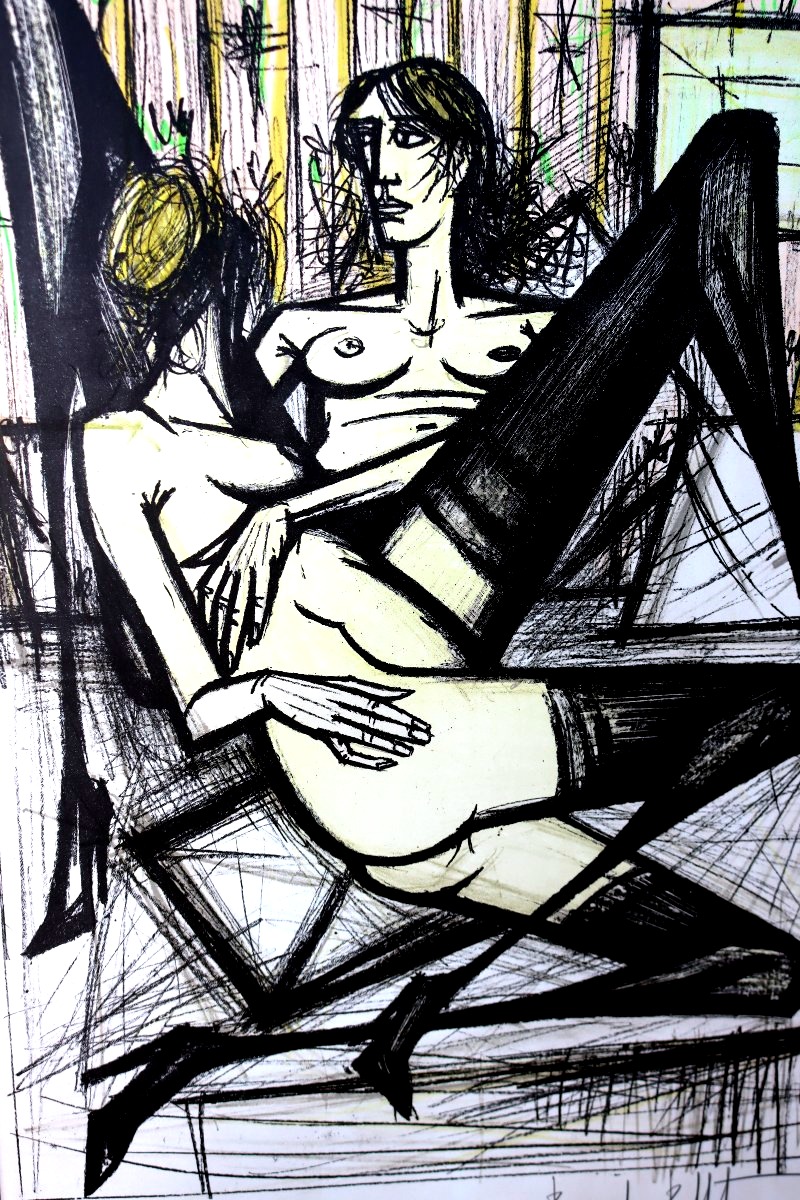 Bernard Buffet (1928–1999) Signed Lithograph / "jeux De Dames" Design-photo-3