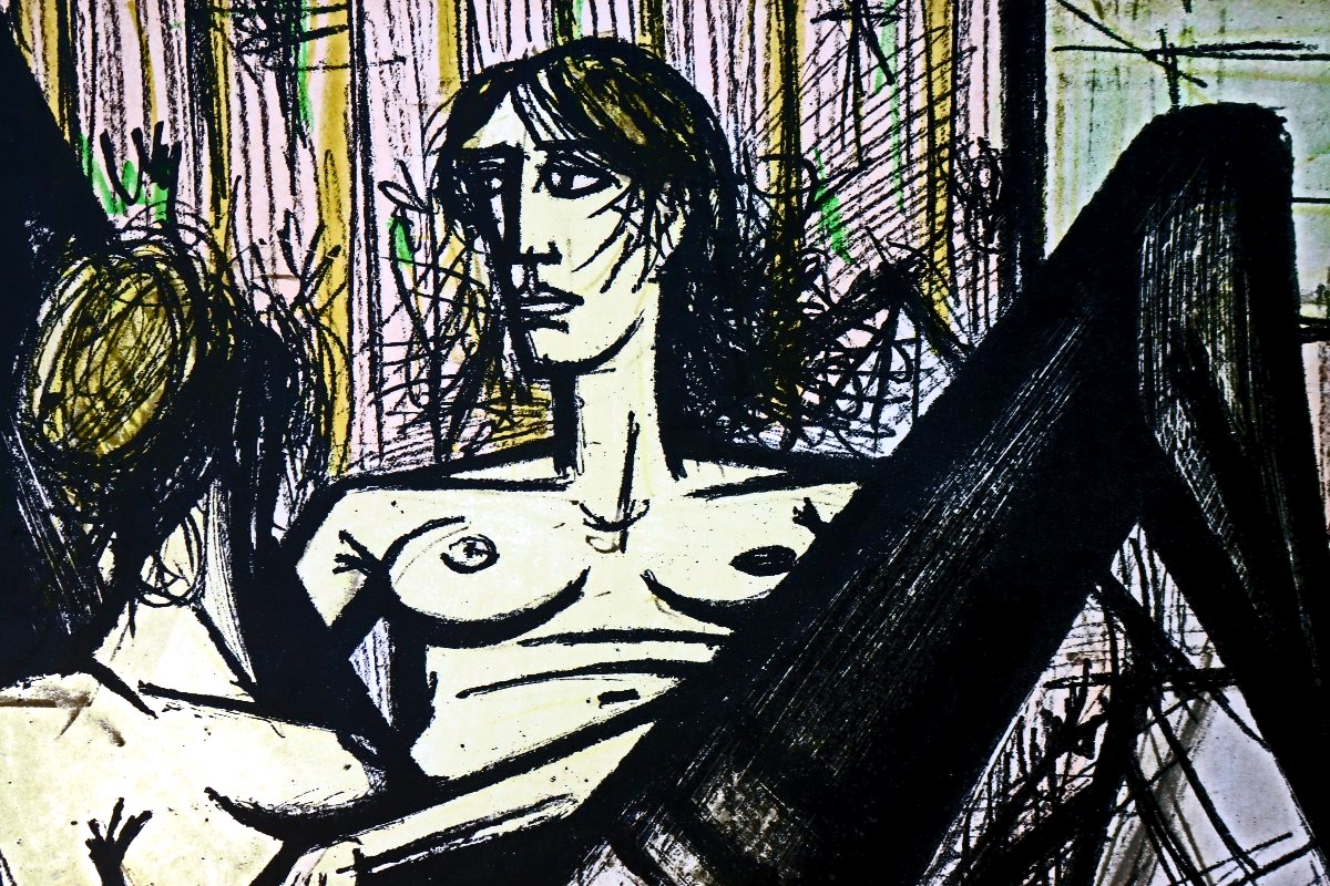 Bernard Buffet (1928–1999) Signed Lithograph / "jeux De Dames" Design-photo-4