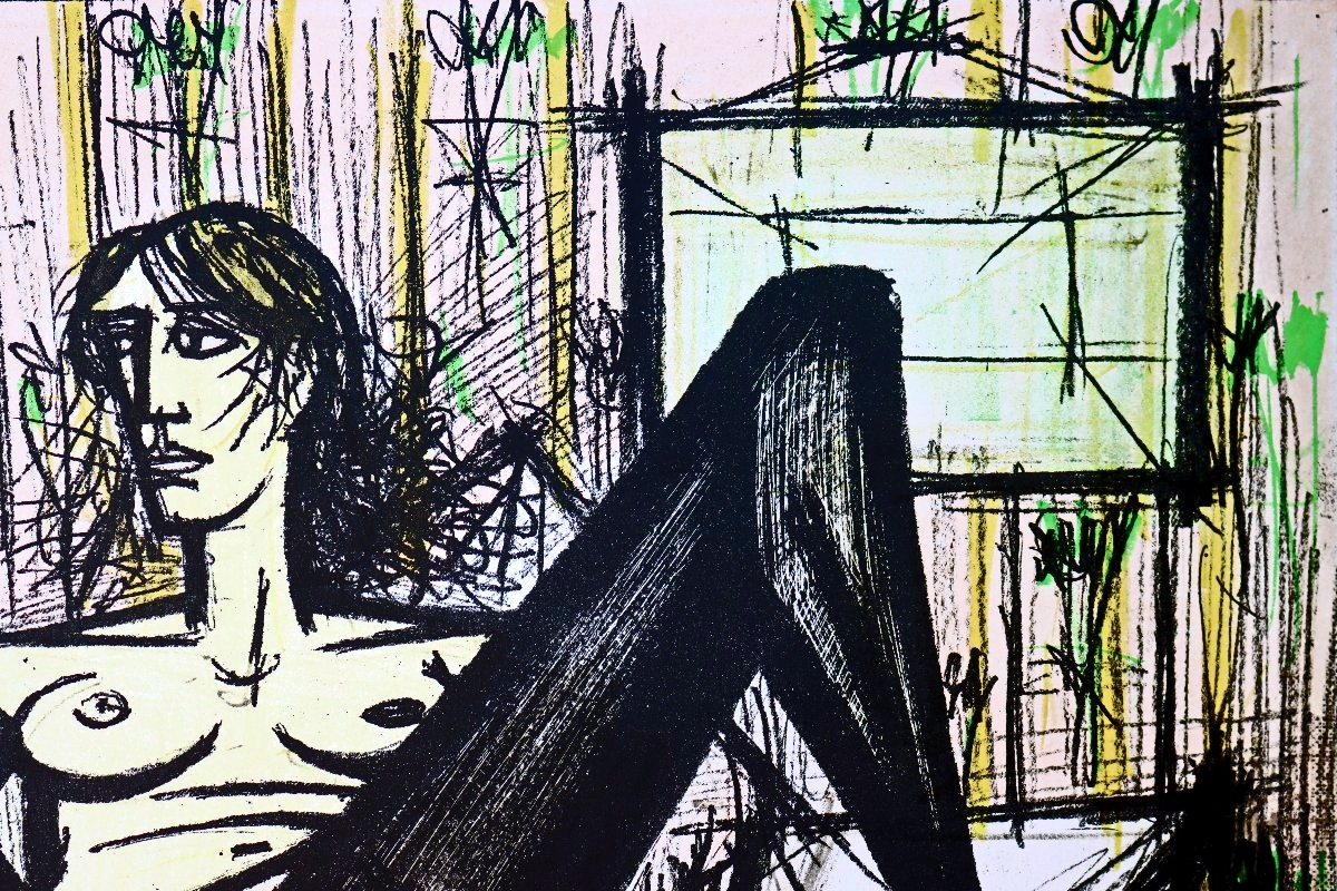 Bernard Buffet (1928–1999) Signed Lithograph / "jeux De Dames" Design-photo-5