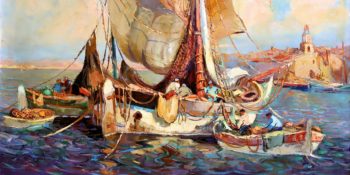 Saint-tropez Large Oil On Canvas Signed By Van Den Bussche (1892–1975)-photo-3