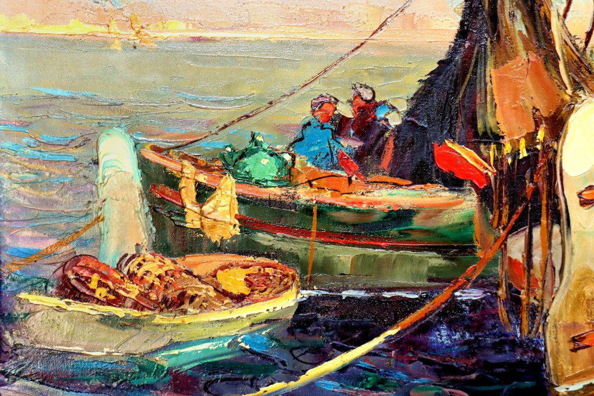 Saint-tropez Large Oil On Canvas Signed By Van Den Bussche (1892–1975)-photo-2