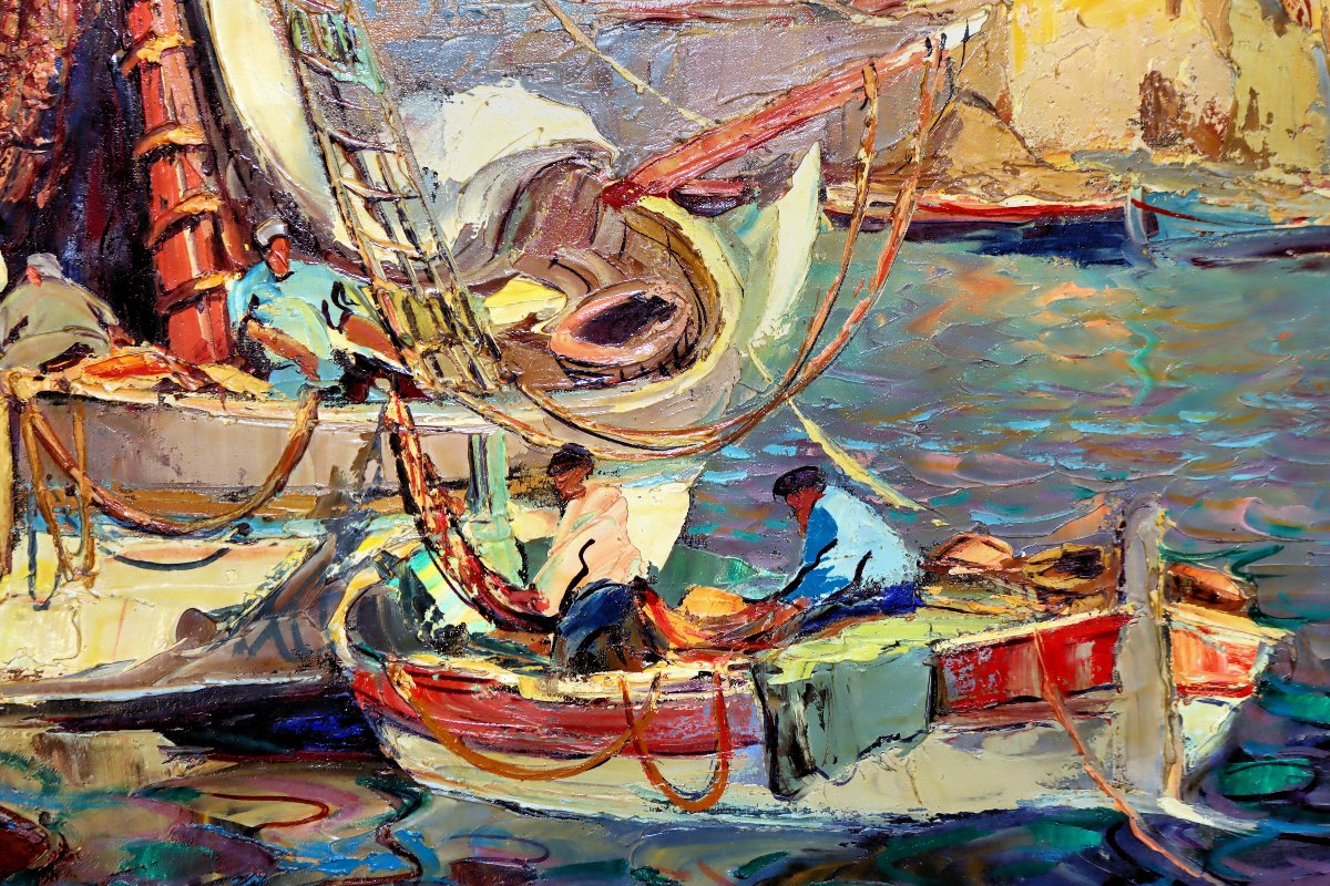 Saint-tropez Large Oil On Canvas Signed By Van Den Bussche (1892–1975)-photo-3