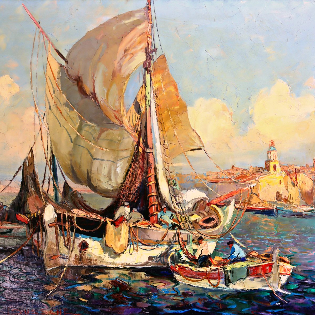 Saint-tropez Large Oil On Canvas Signed By Van Den Bussche (1892–1975)-photo-4