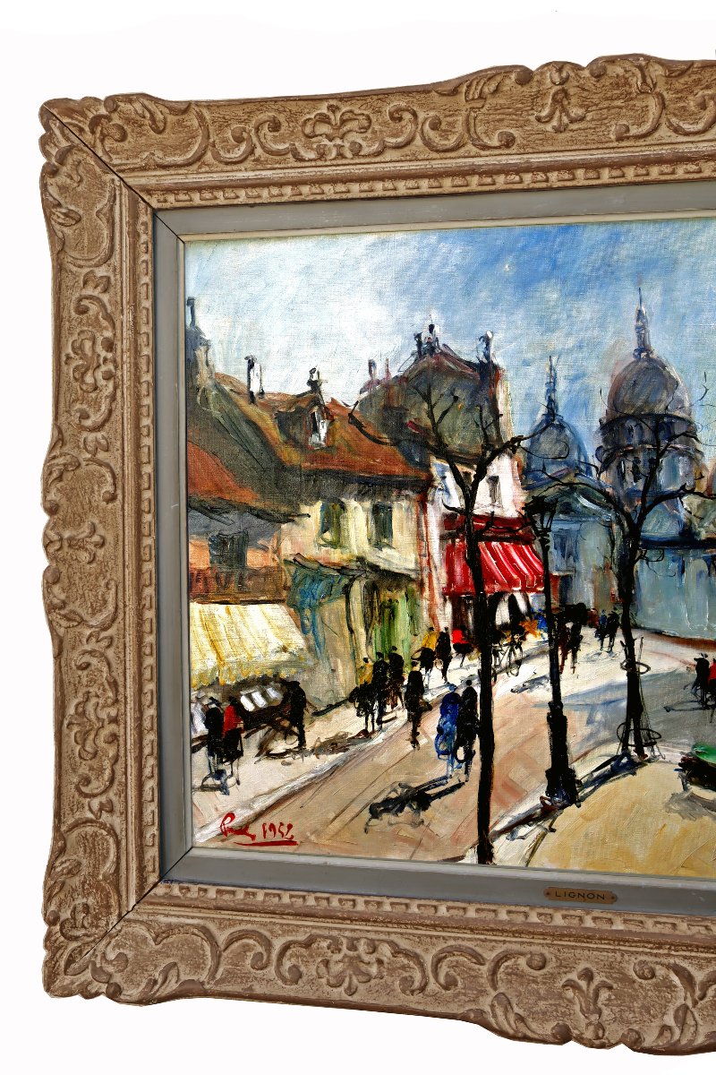Bernard LIGNON (1928-2017) Paris Montmartre Place du Tertre 1952 Grande Huile sur Toile-photo-2
