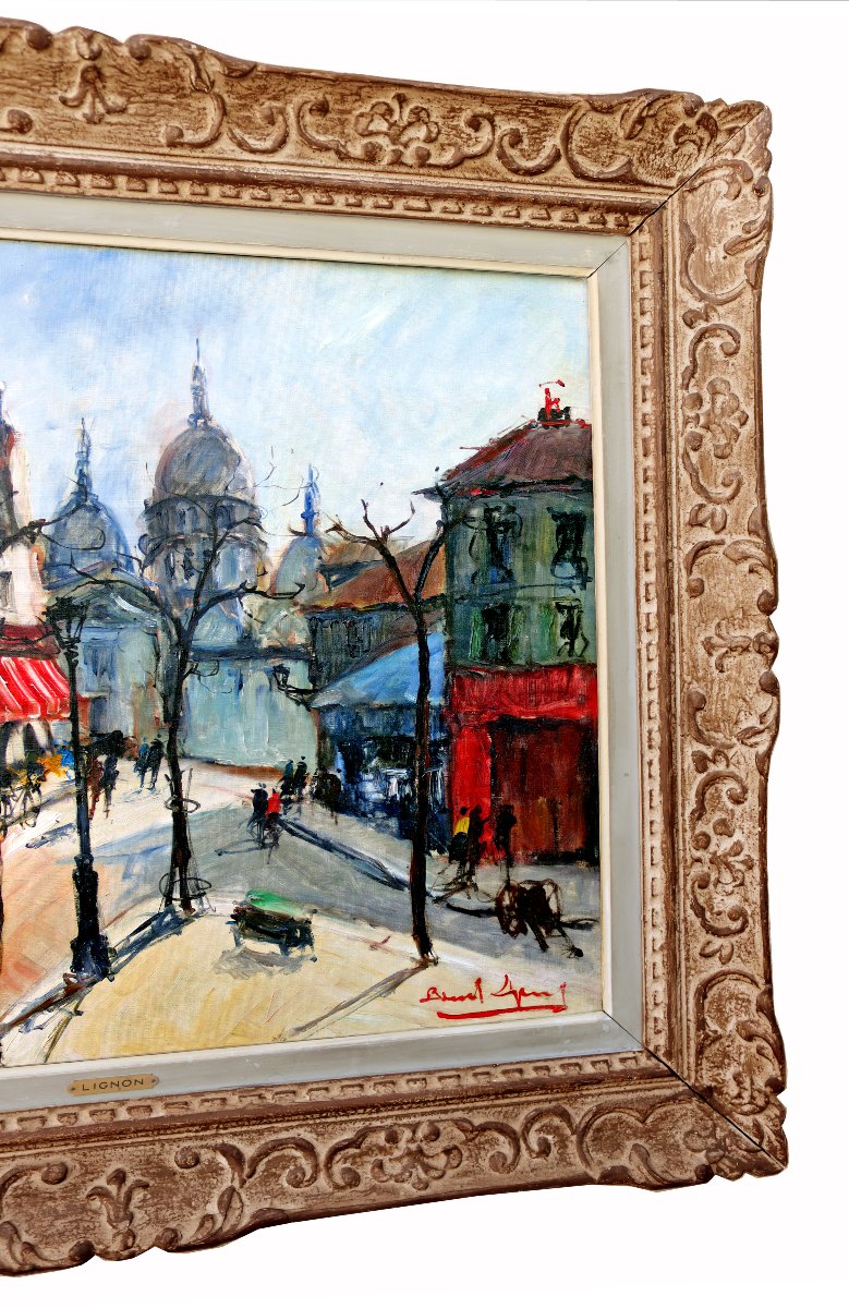 Bernard LIGNON (1928-2017) Paris Montmartre Place du Tertre 1952 Grande Huile sur Toile-photo-3