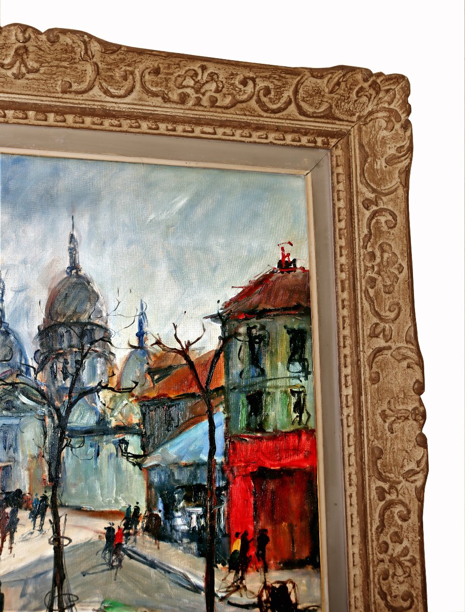 Bernard LIGNON (1928-2017) Paris Montmartre Place du Tertre 1952 Grande Huile sur Toile-photo-4