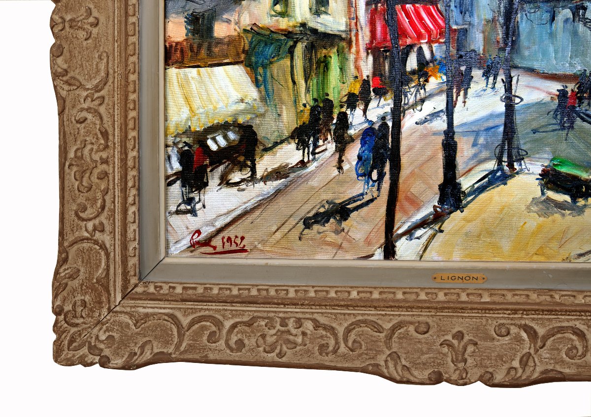 Bernard LIGNON (1928-2017) Paris Montmartre Place du Tertre 1952 Grande Huile sur Toile-photo-1
