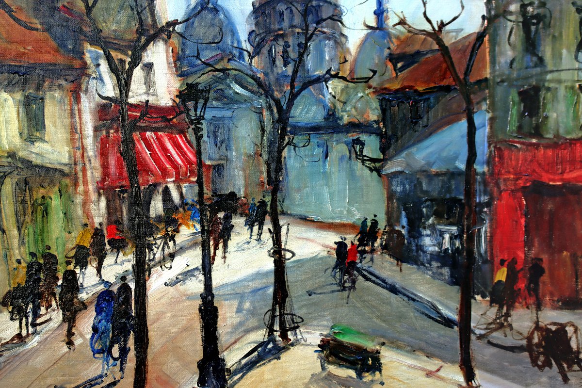 Bernard LIGNON (1928-2017) Paris Montmartre Place du Tertre 1952 Grande Huile sur Toile-photo-4