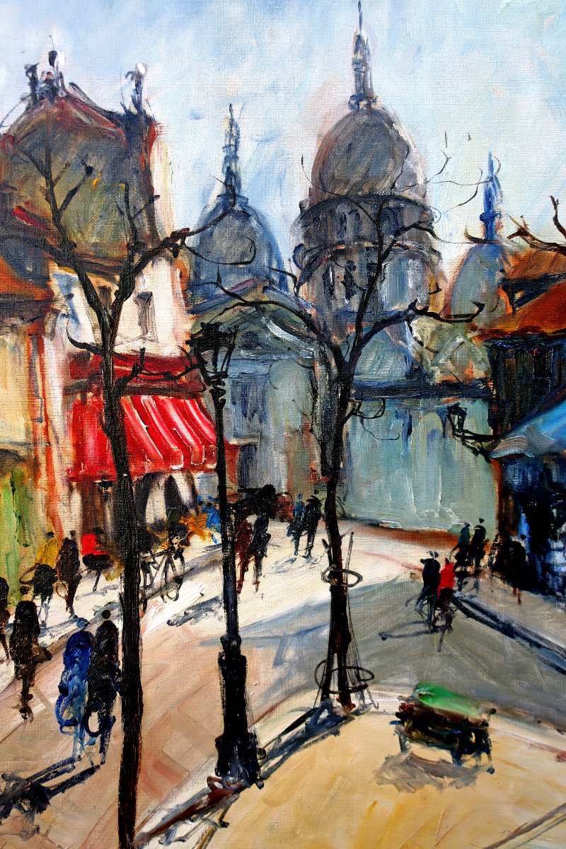 Bernard LIGNON (1928-2017) Paris Montmartre Place du Tertre 1952 Grande Huile sur Toile-photo-5