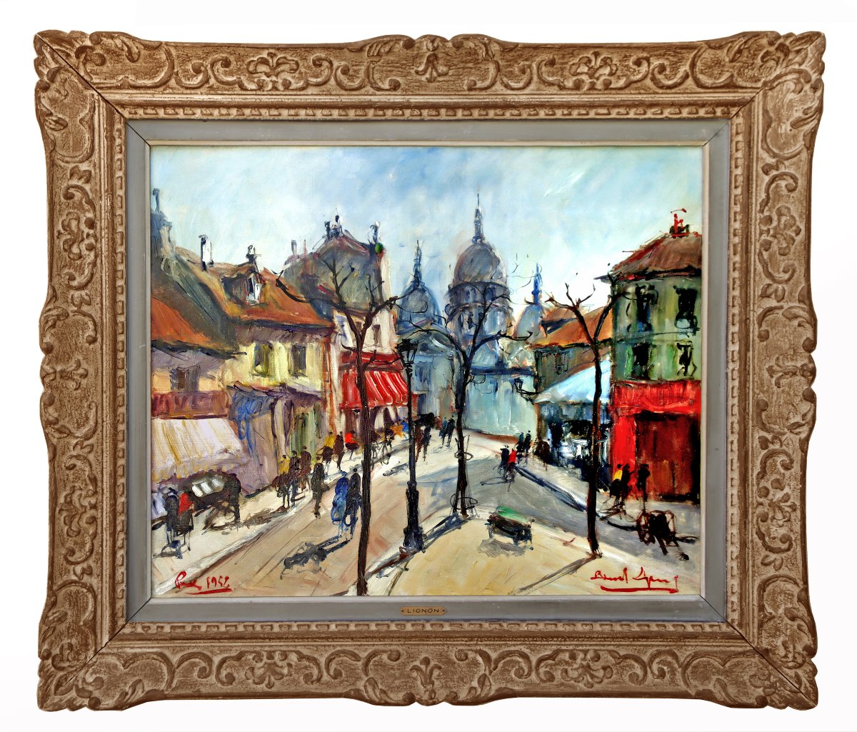 Bernard LIGNON (1928-2017) Paris Montmartre Place du Tertre 1952 Grande Huile sur Toile