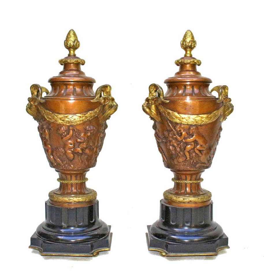 Paire De Grands Vases Napoléon III En Bronze (h:52cm)