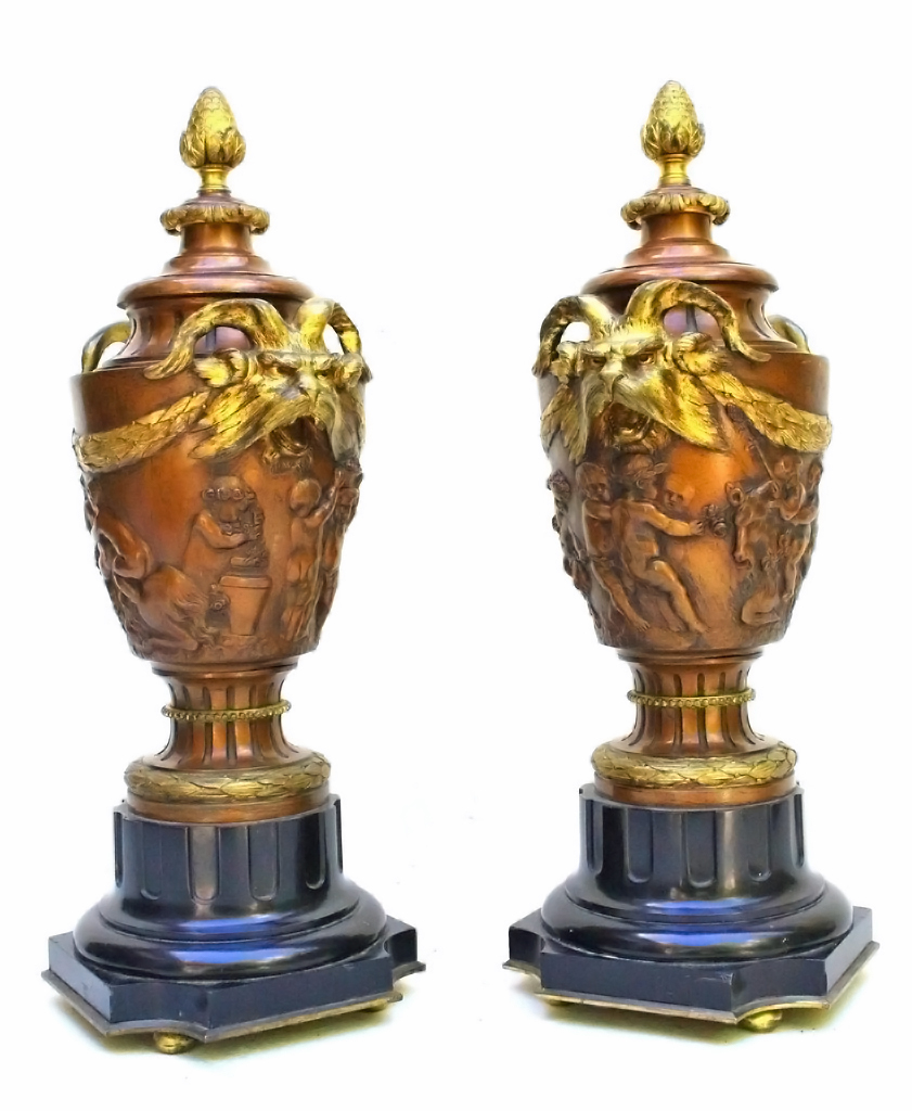 Paire De Grands Vases Napoléon III En Bronze (h:52cm)-photo-2