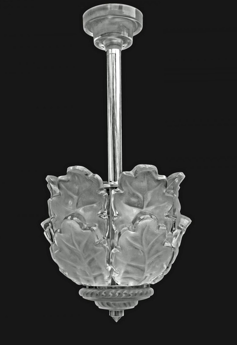 Lalique Lustre Art Déco Modèle "Chêne"-photo-2