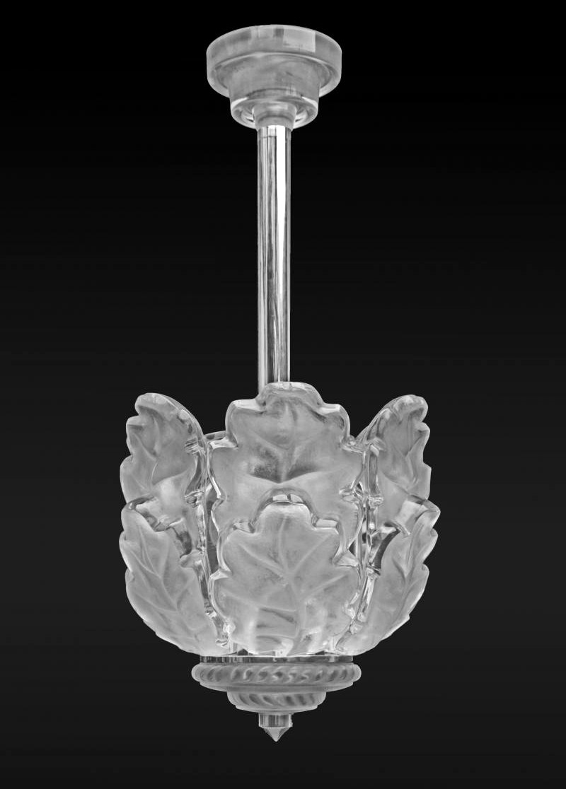 Lalique Art Deco Chandelier Model "oak"-photo-3