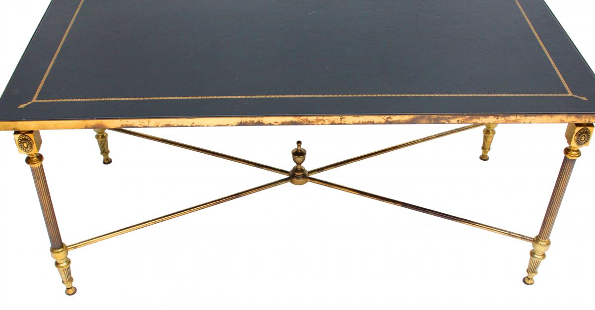 1950s Jansen Bronze Style Table With Sheathed Leather Top-photo-5