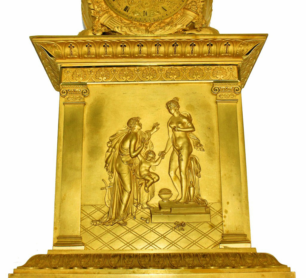 Large Pendulum Borne 1er Empire In Gilded Bronze-photo-4