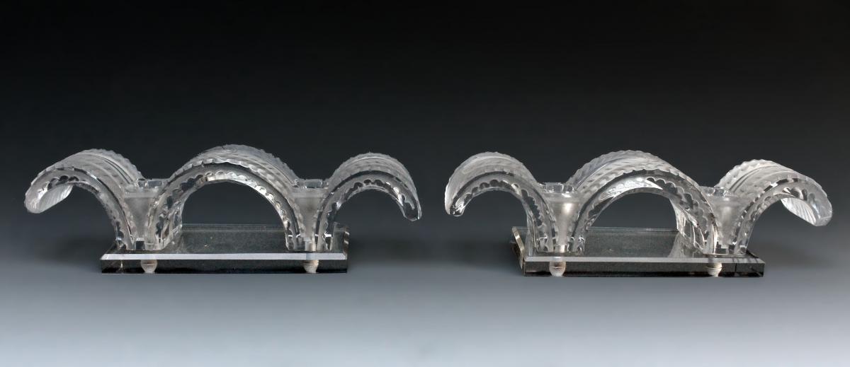 Lalique Pair Of Candlesticks '' Porquerolles ''-photo-1
