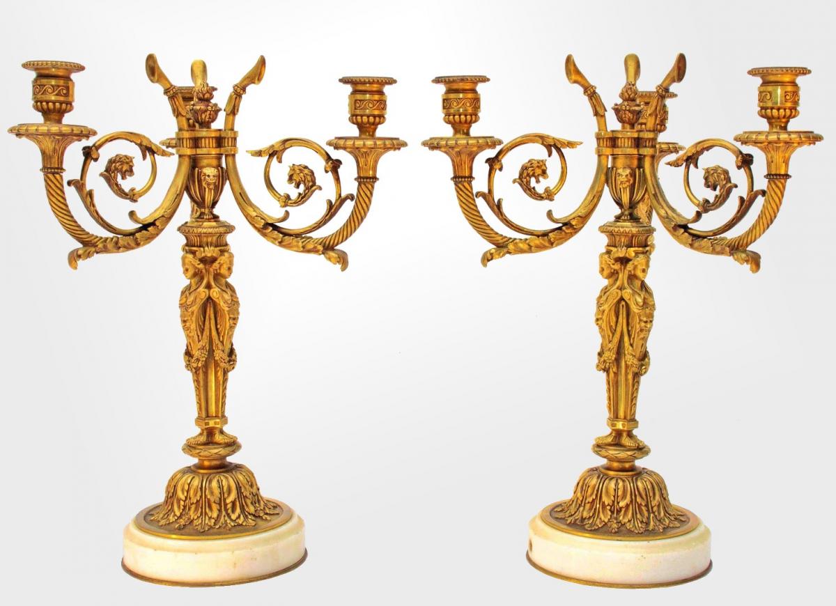 Demosthenes Dugourc After Luxurious Pair Of Bronze Candelabra Nineteenth