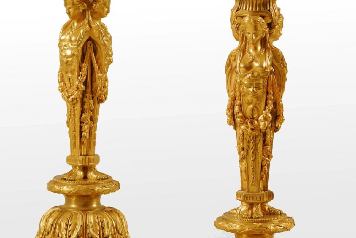François Rémond & Démosthène Dugourc Paire D'importants Candélabres En Bronze XIXe-photo-4