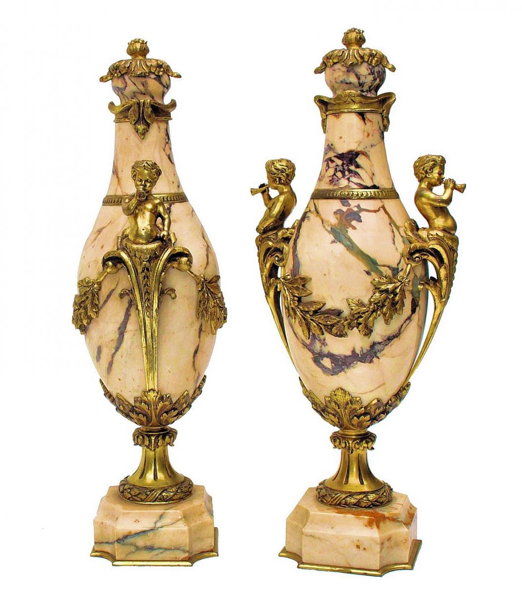 Paire De Grands Vases Napoléon III Marbre Et Bronze Doré-photo-6