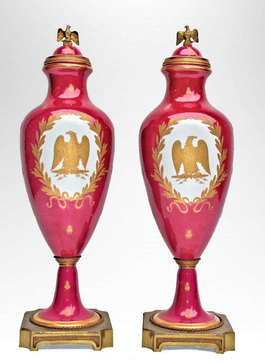 Paire De Grands Vases XIXe En Porcelaine Napoléon 1er-photo-3