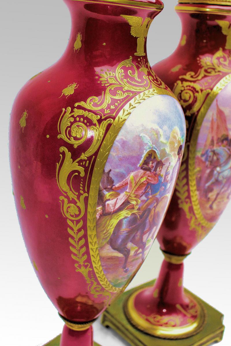 Paire De Grands Vases XIXe En Porcelaine Napoléon 1er-photo-6