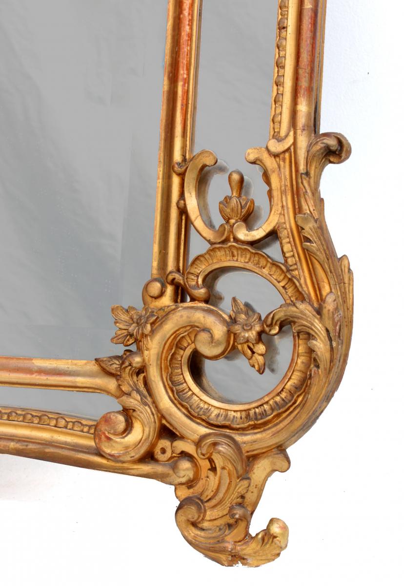 Miroir Napoléon III En Bois Doré (1 m 46 X 98 cm)-photo-5