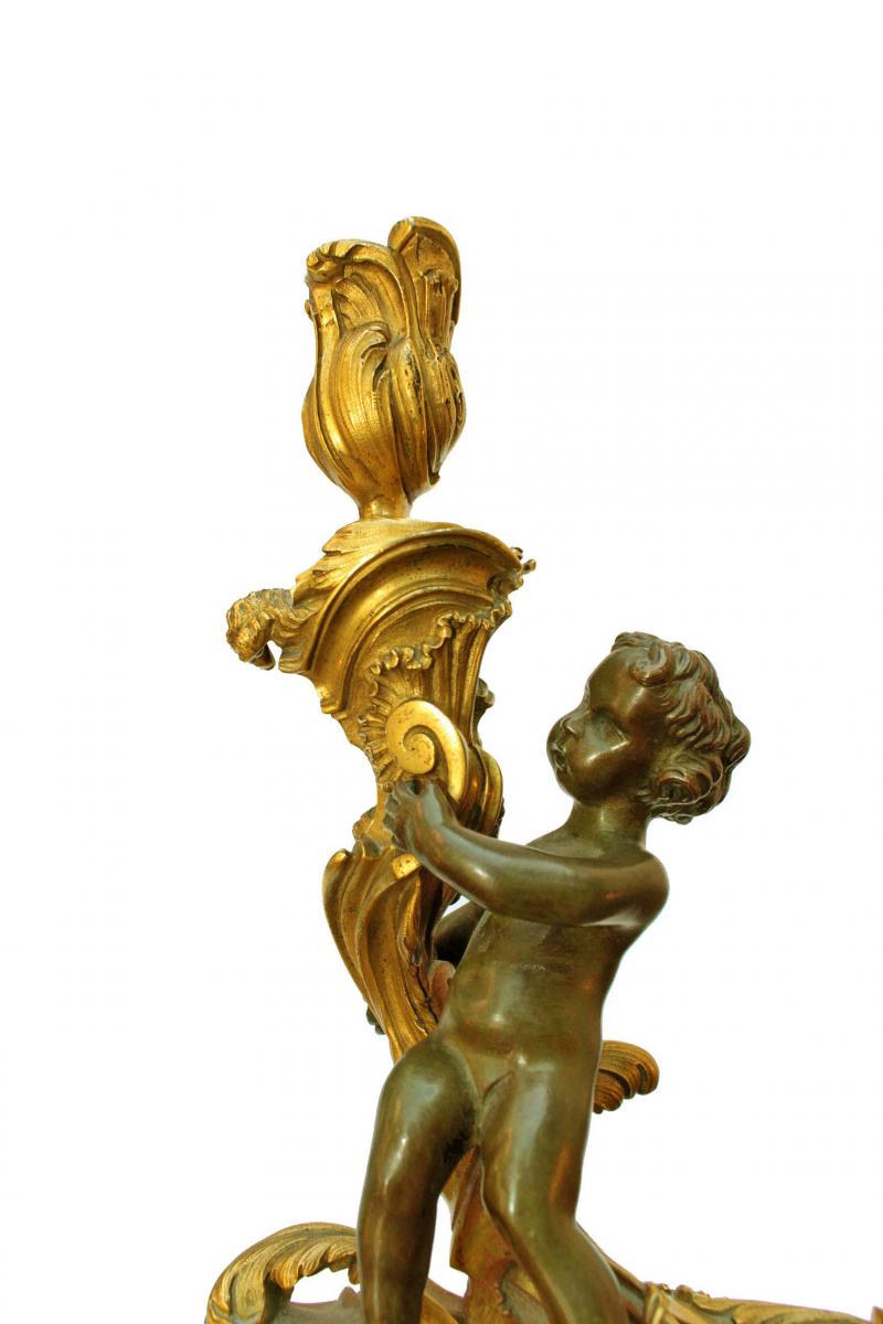 Flambeaux en Bronze d'Après Meissonnier (1695-1750)-photo-2