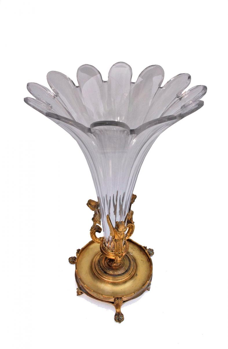 Large Napoléon III Cornet Vase In Crystal And Bronze-photo-3