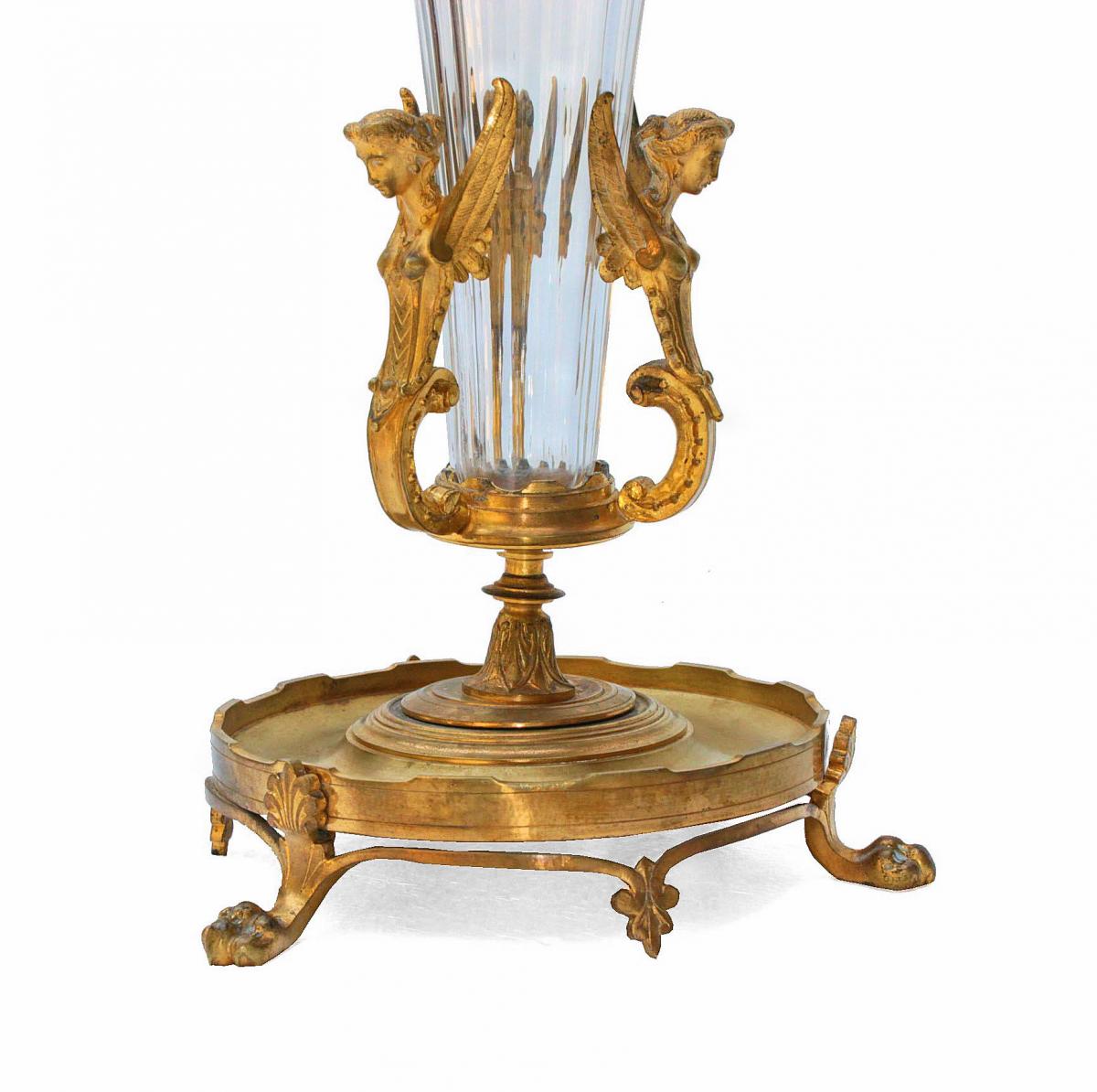 Grand Vase Cornet Napoléon III en Cristal et Bronze-photo-1