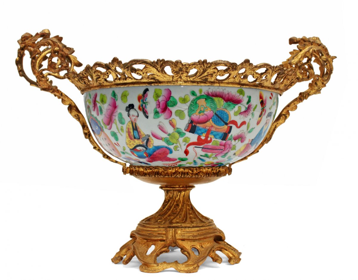 Coupe XIXe En Porcelaine De Chine Montée Bronze-photo-4