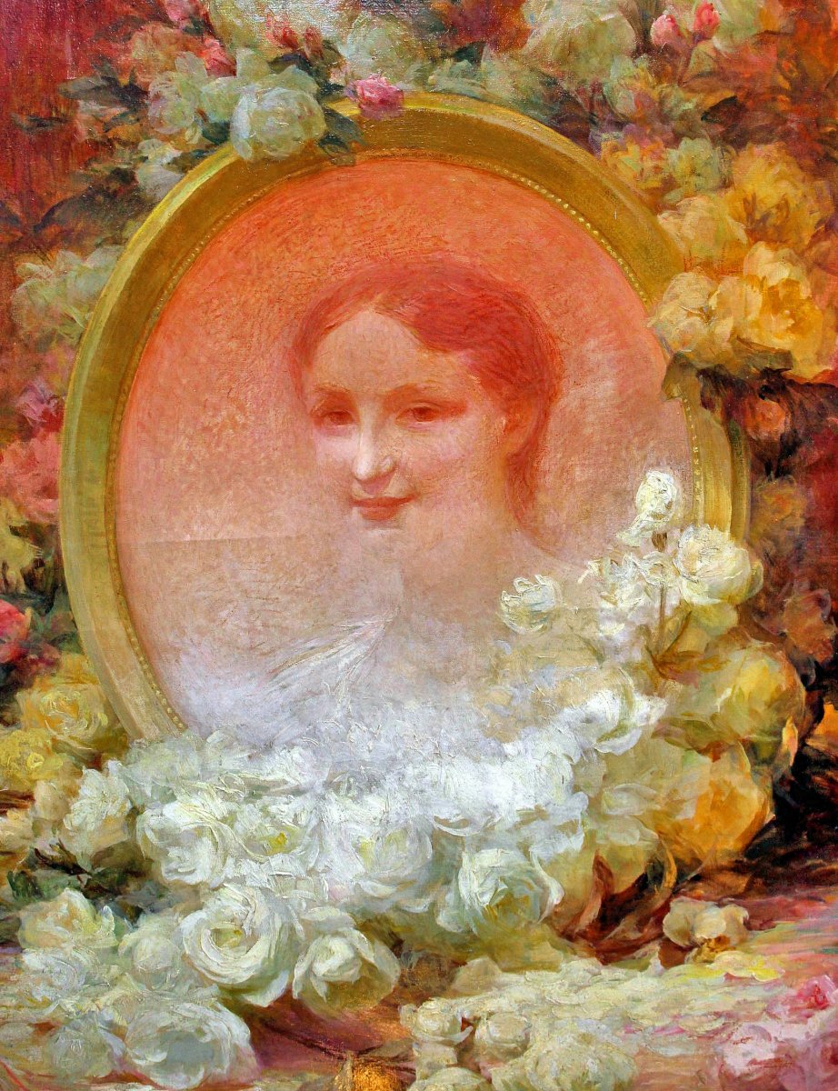 Achille Cesbron (1849-1915) Portrait With Flowers-photo-2