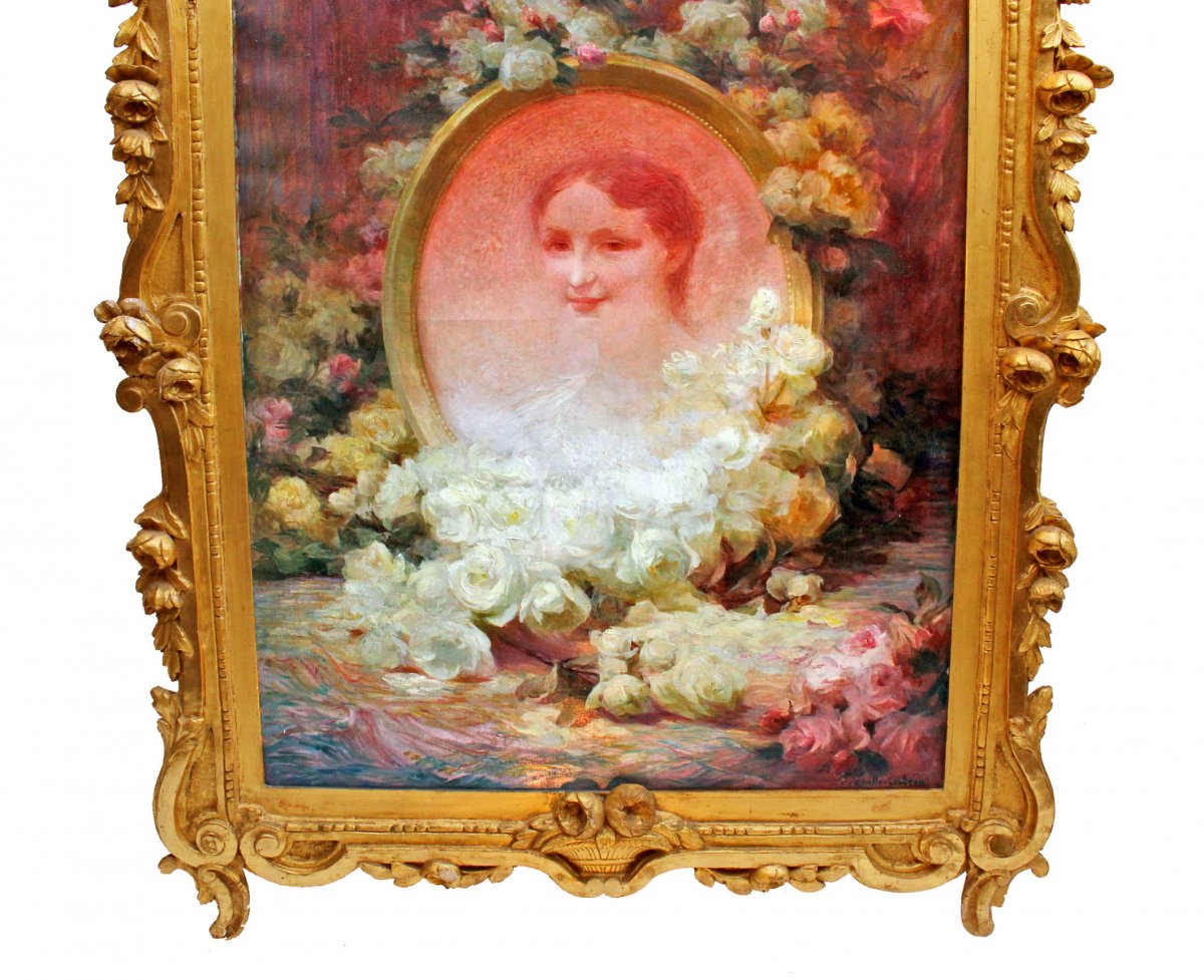 Achille Cesbron (1849-1915) Portrait With Flowers-photo-4