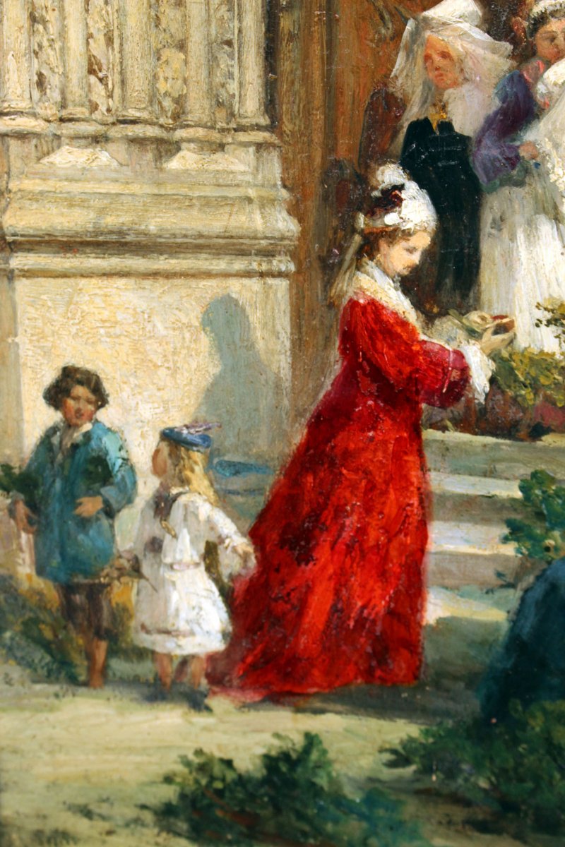 Jules R. Herve (1887-1981) Leaving The Church In The Village-photo-1