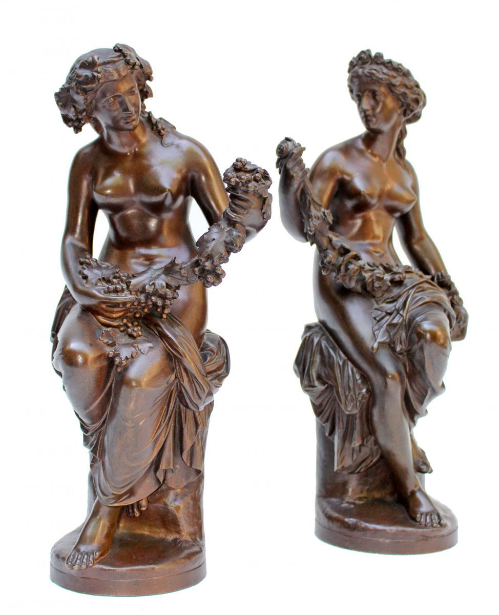 Jb Clésinger (1814-1883) & Barbedienne Pair Of Bronze Statues Nineteenth-photo-3