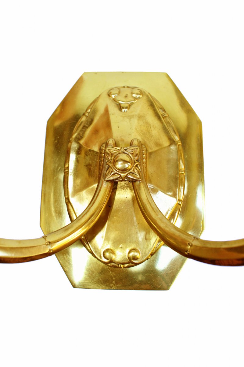 Capon Pair Of Art Deco Wall Lights In Gilt Bronze-photo-2