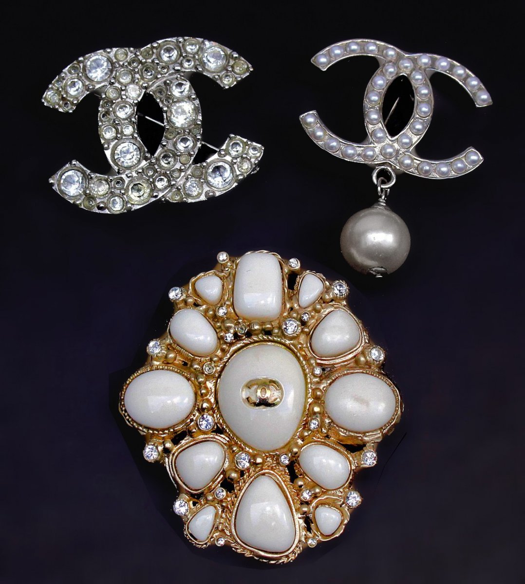 Chanel Suite Of Three Stamped Brooches