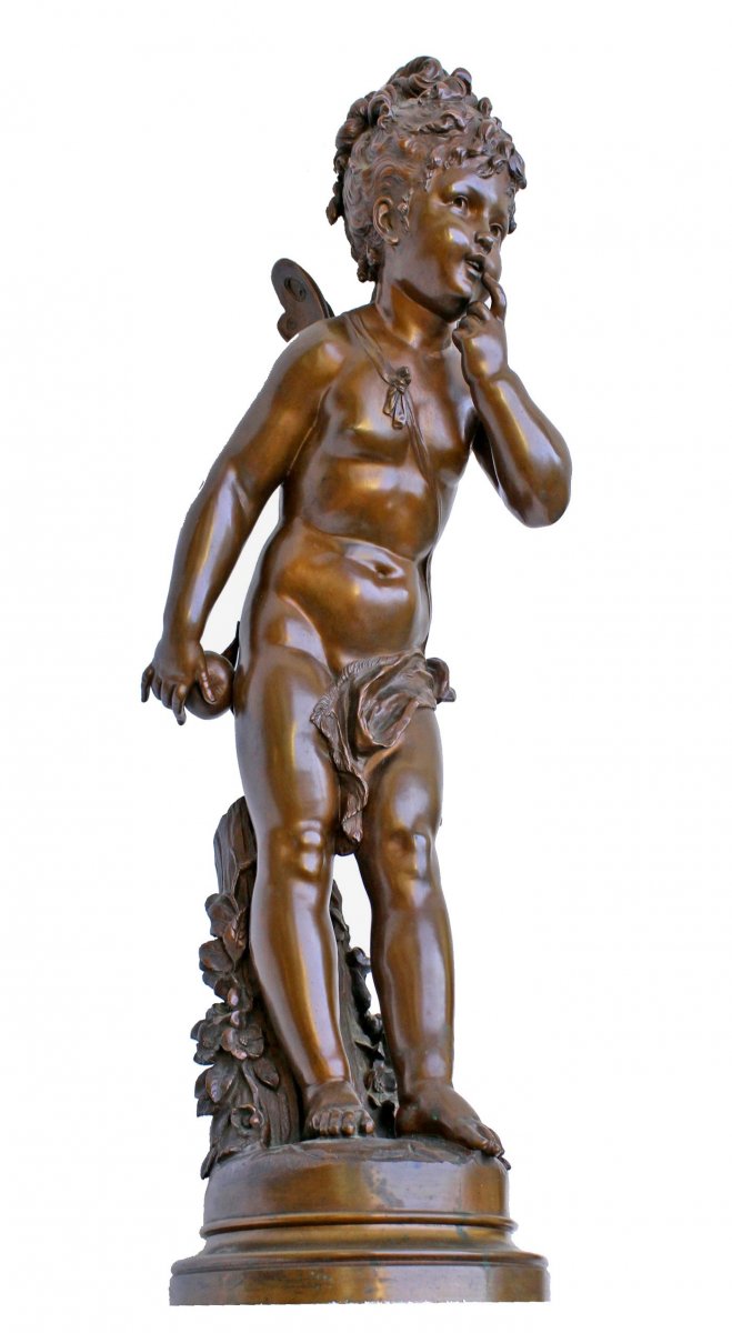 Paul Duboy (1830-1887) Large Bronze Sculpture Of Cupid H: 70 Cm-photo-2