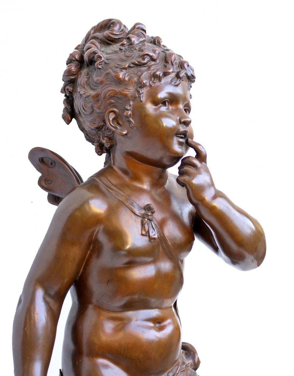 Paul Duboy (1830-1887) Large Bronze Sculpture Of Cupid H: 70 Cm-photo-5