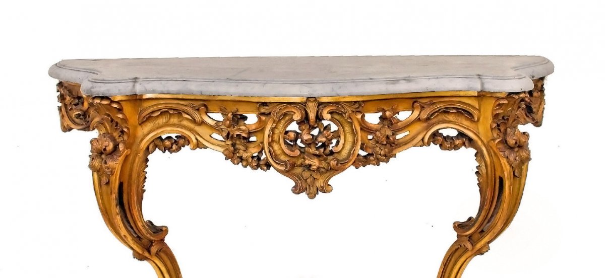 Grande Console Napoléon III En Bois Doré-photo-1