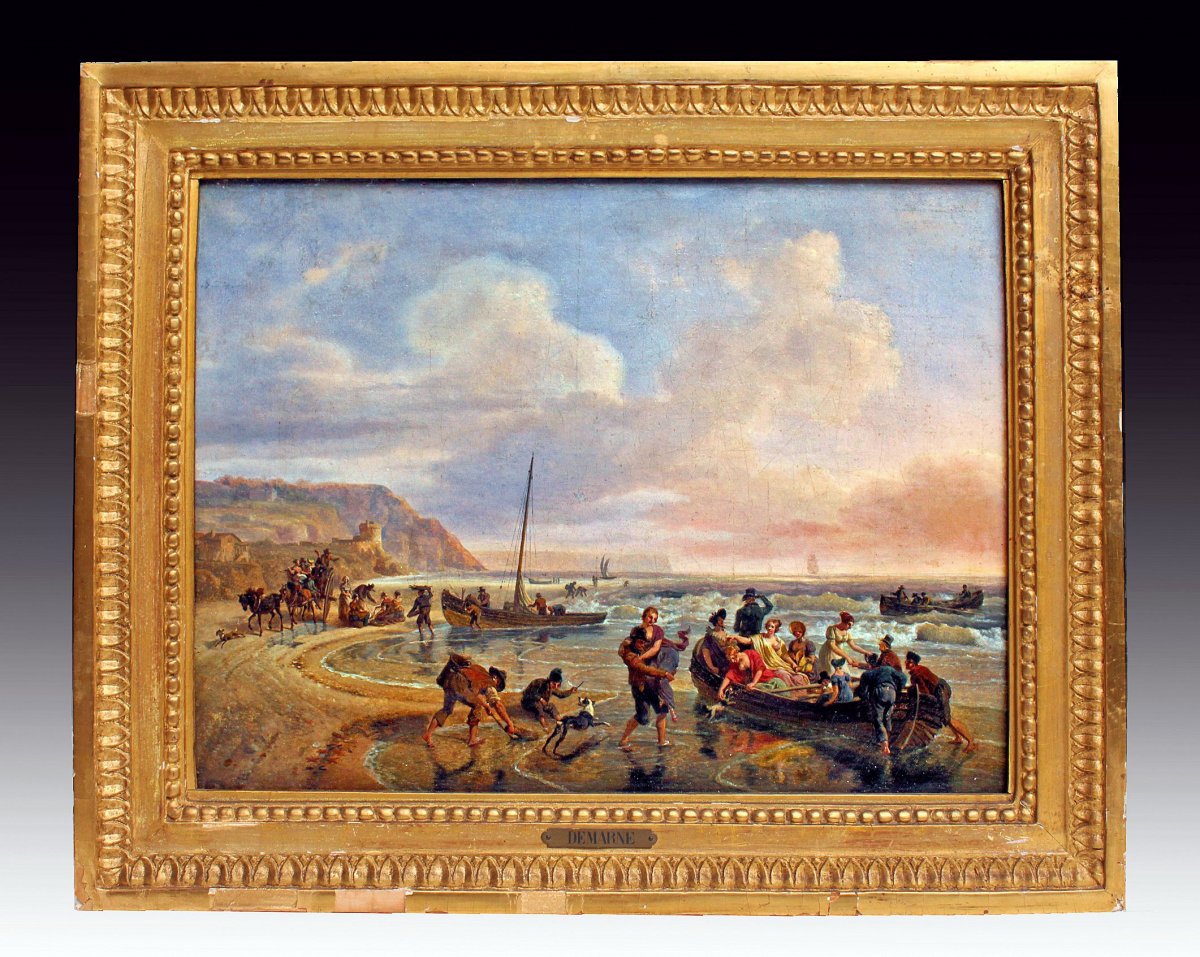 Jean-Louis Demarne (1744 -1829) Bord de Mer Animé-photo-2