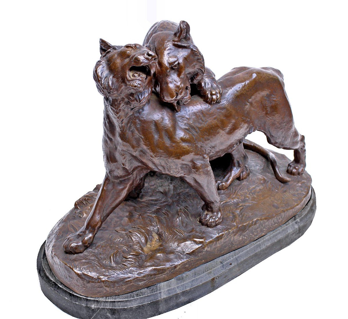 Charles Valton (1851-1918) Important Animal Bronze "prélude A l'Amour" (40 Kg)-photo-2