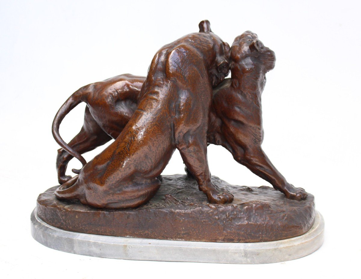 Charles Valton (1851-1918) important Bronze animalier "Prélude a l'Amour" (40 kg)-photo-1