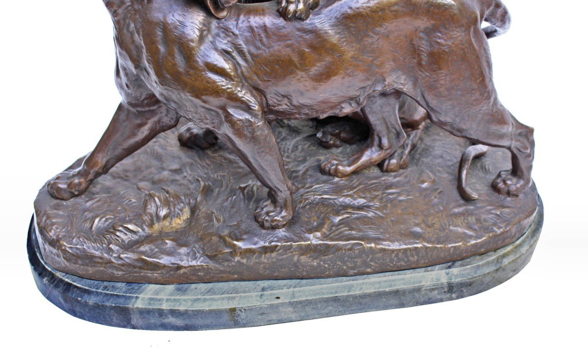 Charles Valton (1851-1918) important Bronze animalier "Prélude a l'Amour" (40 kg)-photo-4