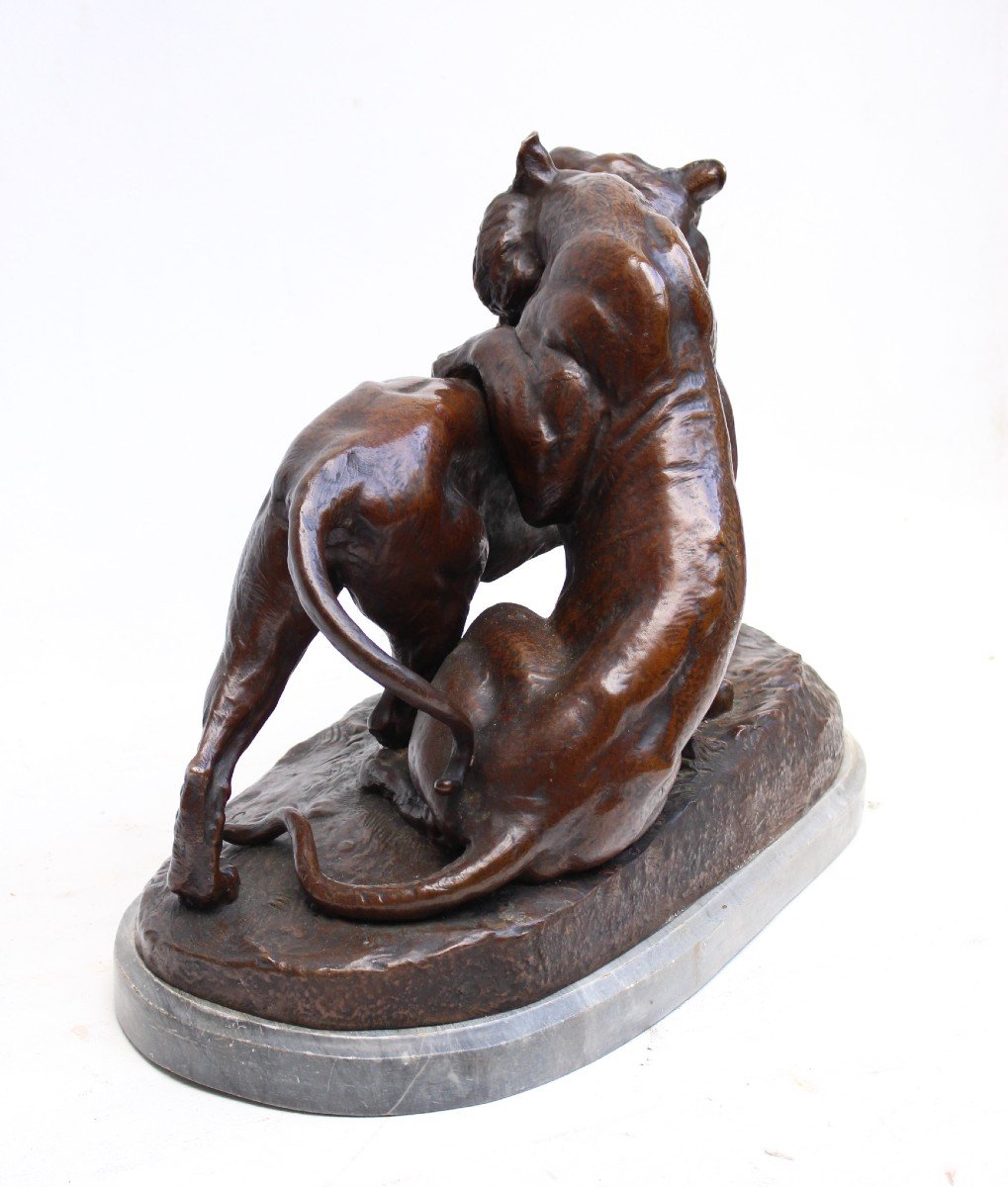 Charles Valton (1851-1918) Important Animal Bronze "prélude A l'Amour" (40 Kg)-photo-5