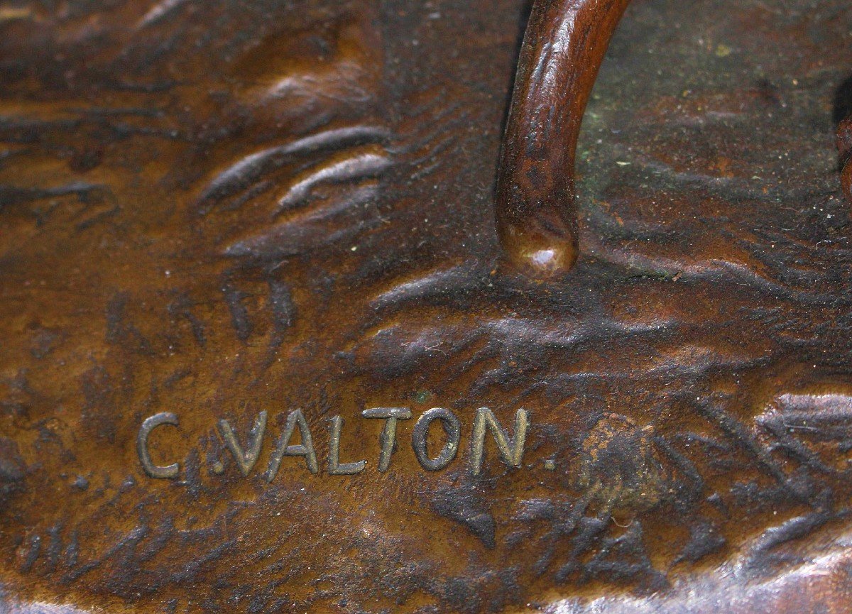 Charles Valton (1851-1918) important Bronze animalier "Prélude a l'Amour" (40 kg)-photo-6