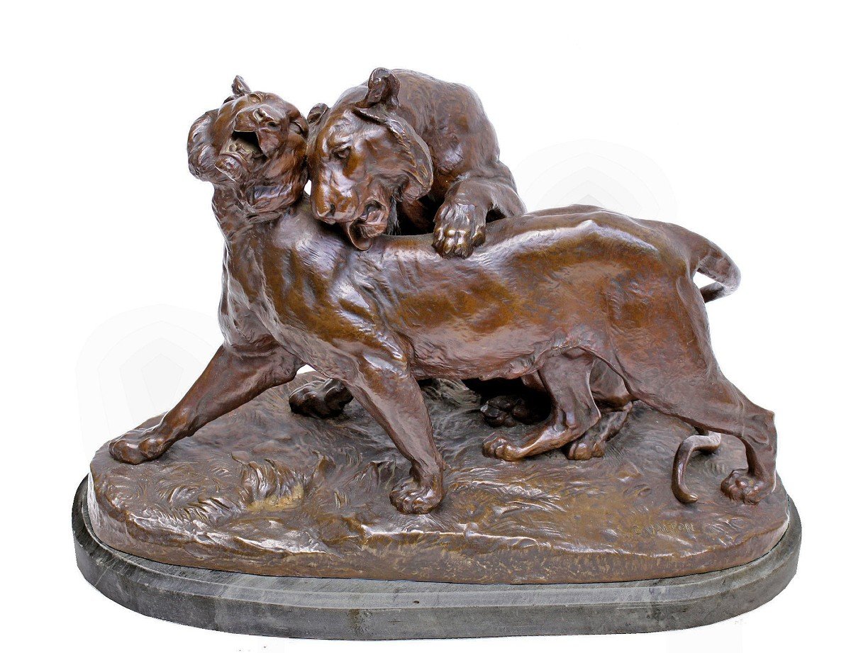 Charles Valton (1851-1918) important Bronze animalier "Prélude a l'Amour" (40 kg)