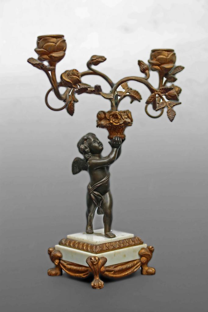 Pair Of Candlesticks In Louis XVI Bronze Decor Angels-photo-3