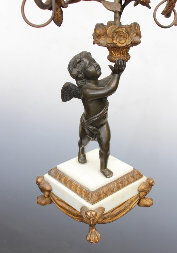 Pair Of Candlesticks In Louis XVI Bronze Decor Angels-photo-1